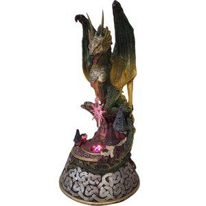 Dragon Light Up LED Green Medieval Fantasy Figurine Lighted Statue Decor glitter